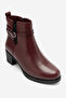 Women's Comfort Heeled Zippered Buckle Casual Boots Real Leather Odile Bordo - 2