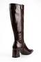 Women's Brown Winter Patent Leather Zippered Pointed Toe 7 cm Thick Heeled Long Below-Knee Boots Bolde - 3