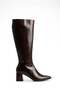 Women's Brown Winter Patent Leather Zippered Pointed Toe 7 cm Thick Heeled Long Below-Knee Boots Bolde - 5