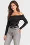 Women's Black Madonna Collar Long Sleeve Bodycon Blouse - 2