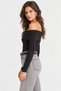 Women's Black Madonna Collar Long Sleeve Bodycon Blouse - 5