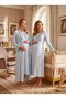 New Season Blue Double-Breasted Collared Full-Length Nursing-Friendly Design Long Sleeve 100% Cotton Maternity Nightgown Set - 3