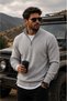 Men's 3-Piece Winter Combination Set Unisex Oversize Double Pocket Bomber Jacket College Jacket 2-Piece Half-Zip Stand Collar Thessaloniki Knit Sweater - 3