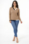 Women's V-Neck Knitwear Blouse with Line Detail on the Collar and Skirt - 2