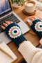 Women's Fingerless Knitted Gloves with Floral Motifs Handmade Winter Gloves Coral Orange - 5