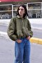 Crinkled Textured Parachute Fabric Oversize Khaki Coat - 2