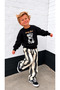Boy's Teddy Printed Black Sweatshirt Striped Black Ecru Gabardine Denim Jeans Top and Bottom Set - 3