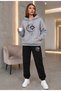 Hooded Sweatshirt 2-Piece Combination Winter Patterned Sun and Moon Printed Women's / Girls' Model