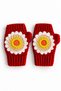 Women's Fingerless Knitted Gloves Red Flower Motif Handmade Winter Warm Gloves - 5