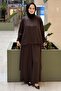 Basic Blouse and Trousers Set with V-Neck Cut on the Back and Long Piece Detail - 2