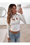 White Polka Dot Low-Cut Long Sleeve Crop Blouse