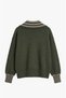 Khaki Turn-Down Collar Cardigan with Stripe Detail - 2