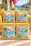 Lemon Coastline Patterned 4-Piece Throw Pillow Cover Set
