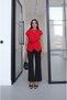 Red Side Buttoned Blouse with Pendant Detail - 4