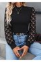 Black Lace Long Sleeve High Neck Imported Crepe Fabric Blouse - 3