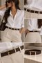100% Genuine Leather Gold Square Buckle Belt for Women, Trouser Belt, Jacket Belt, Dress Belt - 4