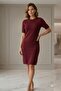 Women's Burgundy Crew Neck Short Sleeve Above Knee Knitwear Dress - 3