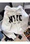 Nyc Sweatshirt Zippered Cardigan - Printed Oversized Winter Hoodie with Pockets