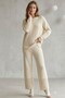 Women's Ecru Knitted Openwork Patterned Long Tunic Sweater and Pants Top and Bottom Knitwear Set - 4