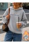 Gray Minimal Text Design Sweatshirt - Printed Oversize Hooded Sweatshirt - 4