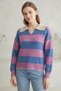Women's Pink Color Block Striped Polo Collar Sweater - 3