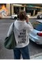 Gray Do What Happy Sweatshirt - Printed Oversize Hooded Sweatshirt - 6
