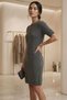 Women's Anthracite Crew Neck Short Sleeve Above Knee Knitwear Dress - 4
