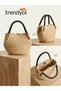 Midi Size Handmade Natural Woven Straw Bag - Stylish Shoulder and Hand Bag with Black Leather Strap & Metal Detail