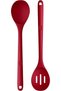 Solid & Slotted Silicone Cooking Spoons for Serving (Red)