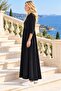 Women's V-Neck Three-Quarter Sleeves Slit Detailed Loose Long Maxi Aerobin Dress - 4