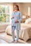 New Season Blue Jacquard Shawl Collar 100% Cotton Winter Long Sleeve Special Design Maternity Pajama Set with Breastfeeding Feature - 4