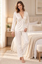 Women's Lace Detailed Nightgown, Satin Pajamas, 6-Piece Dowry Set, Ecru - 6