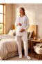 New Season Ecru Jacquard Shawl Collar 100% Cotton Winter Long Sleeve Special Design Maternity Pajama Set with Breastfeeding Feature - 6