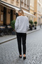 Women's Gray 2 Thread Oversize Basic Crew Neck Sweatshirt Nj16 - 3