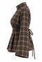 Hakim Lapel Collar Front Slit Plaid Lumberjack Blouse - Brown - 3