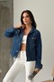 Women's Dark Blue Dark Blue Double Pocket Buttoned Relaxed Fit 90's Denim Jeans Jacket - 2
