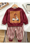 100% Cotton Burgundy Sweatshirt Striped 2-Piece Baby Boy & Kids Set - 2