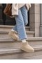 Women's Beige Suede Thick Soled Platform Winter Boots - 2