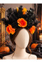 Halloween Light up Crown Black Orange Feathered Floral Day of the Dead Coco Inspired Halloween Costume Crown - 5