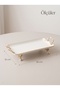 3-Piece Porcelain Dessert & Presentation Set - Round Cake Stand with Stand, Rectangular Tray with Handle, and Oval Serving Plate - 6