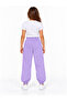 19010-26 Girl's Text Printed White Stripe Detailed Elastic Jogger Sweatpants 9–12 Years Old - 4