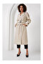 Double-Breasted Collar Long Beige Women's Trench Coat 5941 - 3