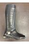 Genuine Leather Stone Buckle Zippered Short Block Heeled Square Toe Women's Boots - 3