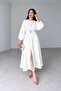 Belted Pleated Slit Pleated Dress