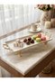 4-Piece Porcelain Cake & Treat Set with Gold Feet - Cake Stand, Rectangular, Square, and Oval Serving Tray - 3