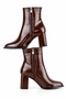 Odessa Series Women's Brown Ankle Thick Heeled Zippered Stylish Daily Boots - 7