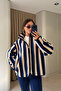 Premium Striped Zippered Fleece Cardigan - Navy-Ekru - 5