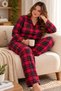 Women's Plus Size Suede Buttoned Plaid Pajama Set - 3
