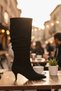 Women's Black Suede Drawstring Heeled Boots - 4