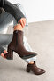 Women's Brown Stretch High Heel Pointed Toe Heeled Boots 9(cm) - 2